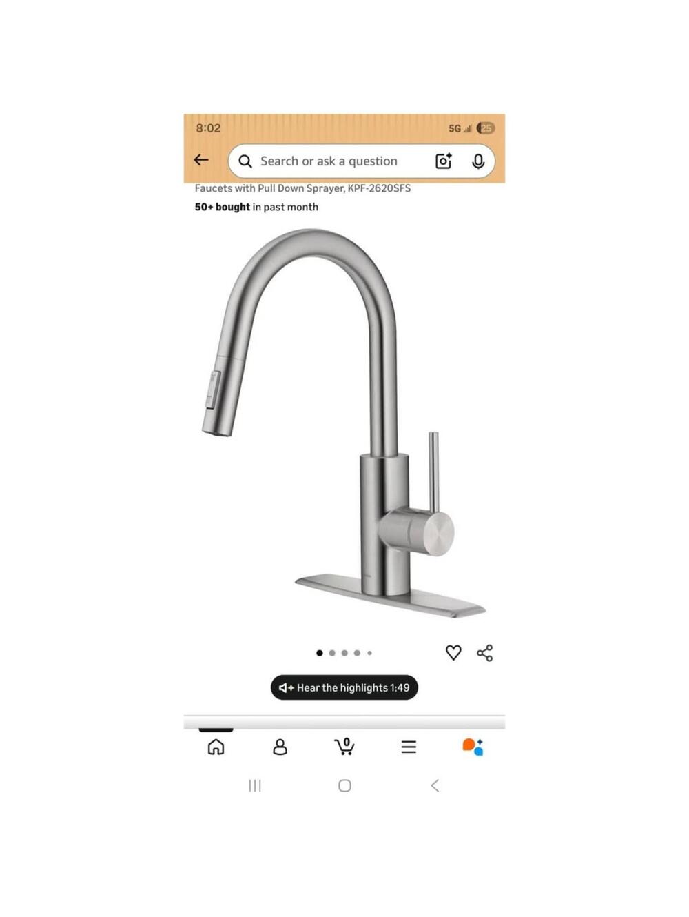 Kraus KPF-2620SFS Oletto Pull Down Kitchen Faucet Spot Free